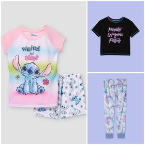 Disney Lilo And Stitch Tie Dye Pajama Girls Bundle 4 Pieces Pink Size S 6/6X